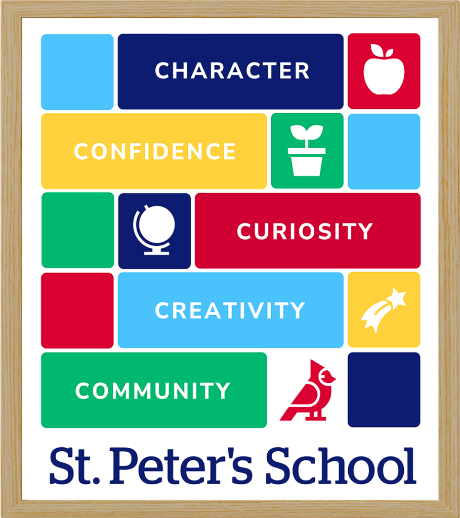 St. Peter's School graphic in wooden frame